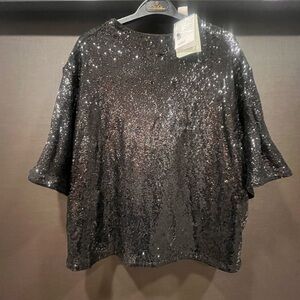 H &M Sequin Black Top New